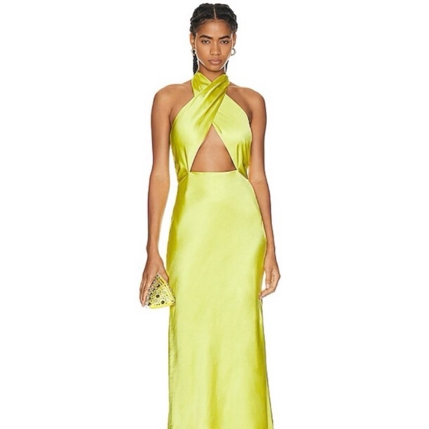 Simon Miller Lime Green Satin Halter Cutout Wedding Dress